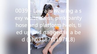 0039 - Laura is wearing a sexy white dress, pink pantyhose and platform heels, tied up and gagged in a bed (ph63187f1197f18)